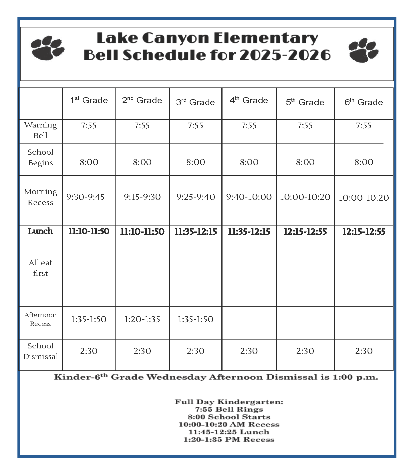 bell schedule