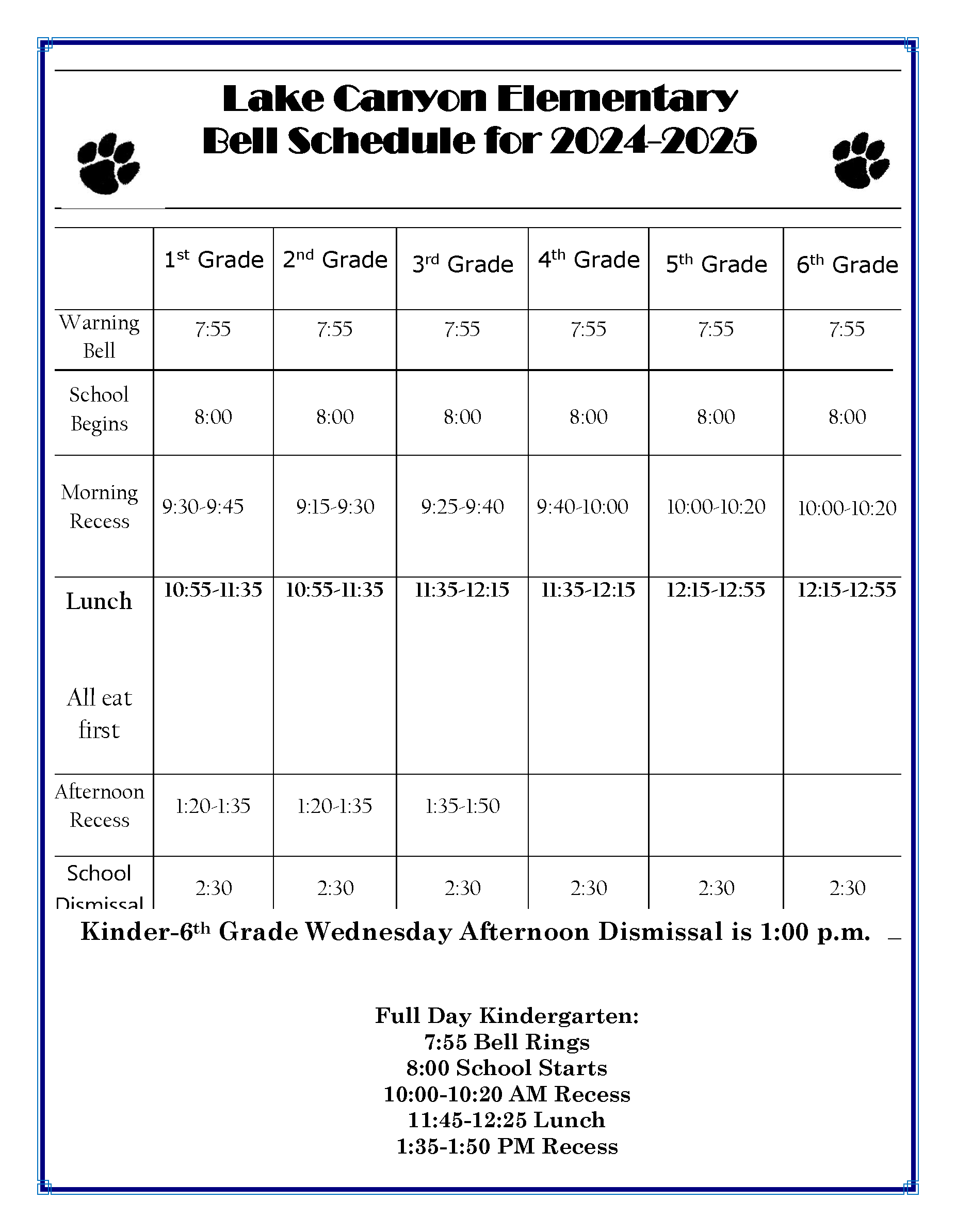 bell schedule