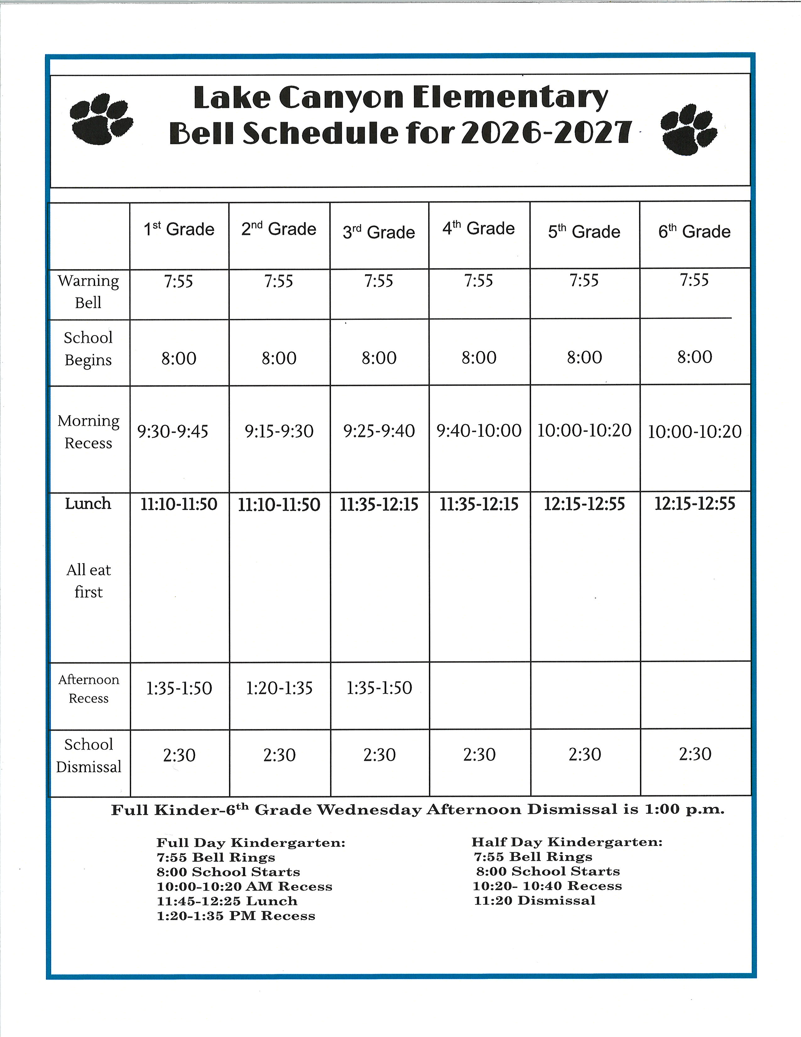 bell schedule